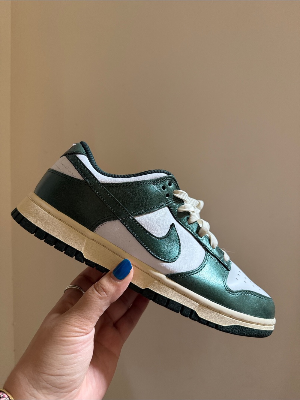 Nike Low-Top Dunks Metallic Green and White Leather Sneakers